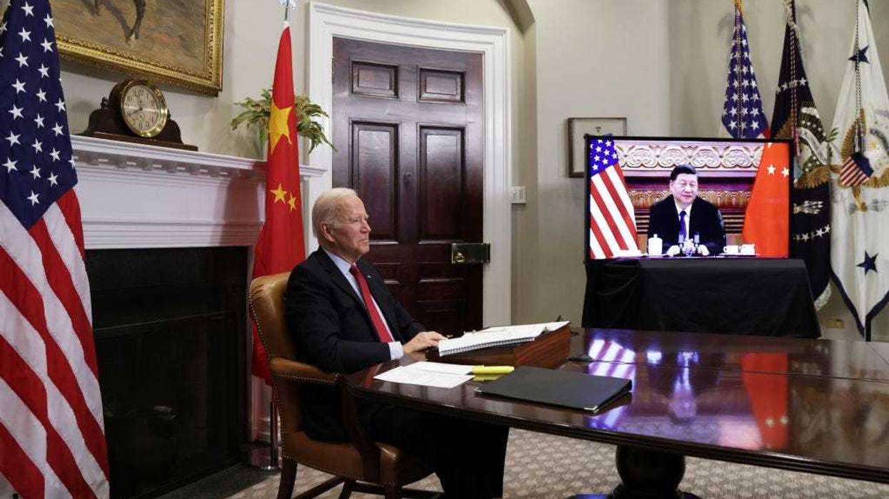 U.S. President Joe Biden participates in a virtual meeting with Chinese President Xi Jinping at the Roosevelt Room of the White House November 15, 2021 in Washington, DC. President Biden met with his Chinese counterpart to discuss bilateral issues. (Photo by Alex Wong/Getty Images