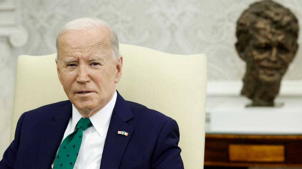 U.S. President Joe Biden speaks alongside Irish Taoiseach Leo Varadkar in the Oval Office of the White House on March 15, 2024 in Washington, DC. Biden and Varadkar spoke to reporters about their intended discussion of a range of topics including the war in Ukraine and the war between Israel and Hamas.