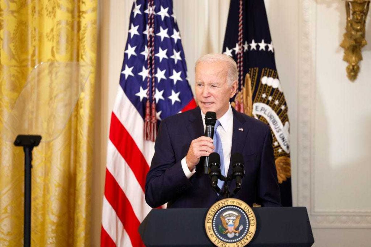 U.S. President Joe Biden speaks at a film screening in the East Room of the White House on May 08, 2023 in Washington, DC.