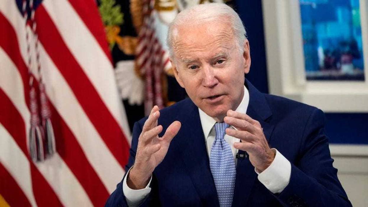 U.S. President Joe Biden speaks during a meeting with his administration's Supply Chain Disruptions Task Force and private sector CEOs in the South Court Auditorium of the White House December 22, 2021 in Washington, DC.