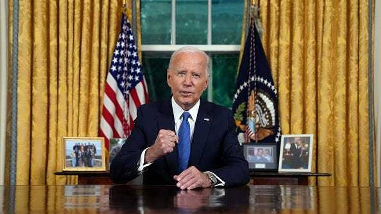 U.S. President Joe Biden speaks from the Oval Office of the White House on July 24, 2024 in Washington, DC.