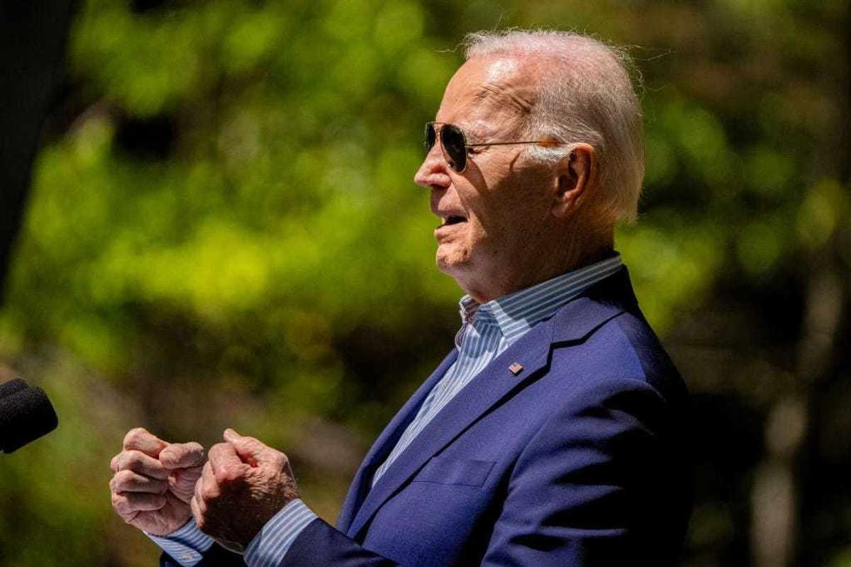 U.S. President Joe Biden speaks on Earth Day at Prince William Forest Park on April 22, 2024 in Triangle, Virginia.