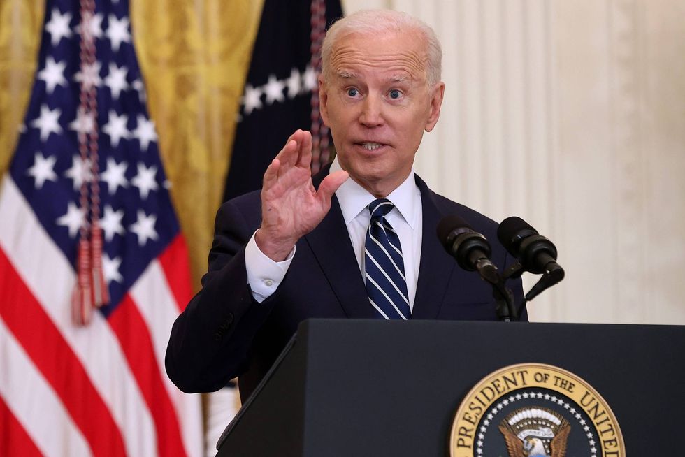 U.S. President Joe Biden talks to reporters during the first news conference of his presidency in the East Room of the White House on March 25, 2021 in Washington, DC.