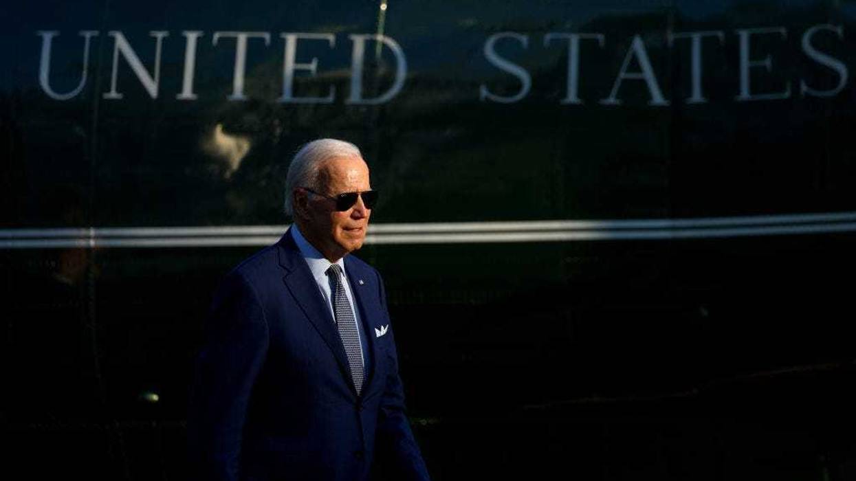 U.S. President Joe Biden walks to the Oval Office after returning to the White House on Marine One on September 14, 2022 in Washington, DC.