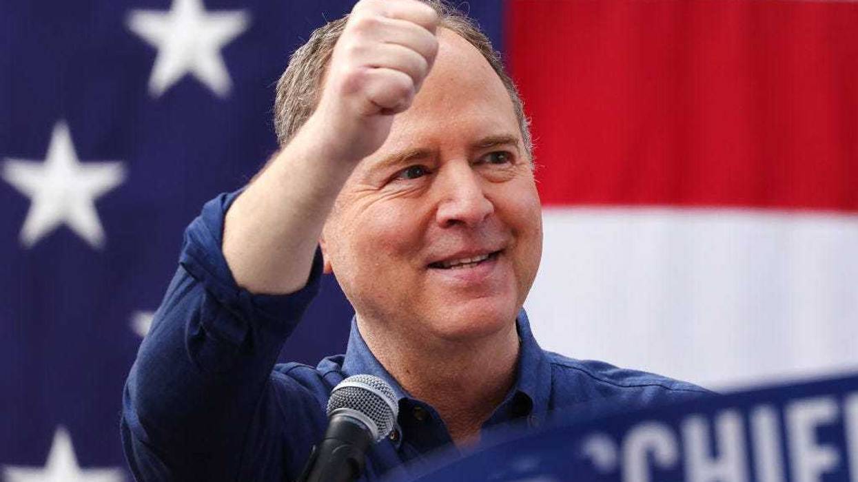 U.S. Rep. Adam Schiff (D-CA) gestures to supporters outside the International Alliance of Theatrical Stage Employees (IATSE) Union Hall, at the kickoff rally for his two-week ‘California for All Tour’, on February 11, 2023 in Burbank, California.