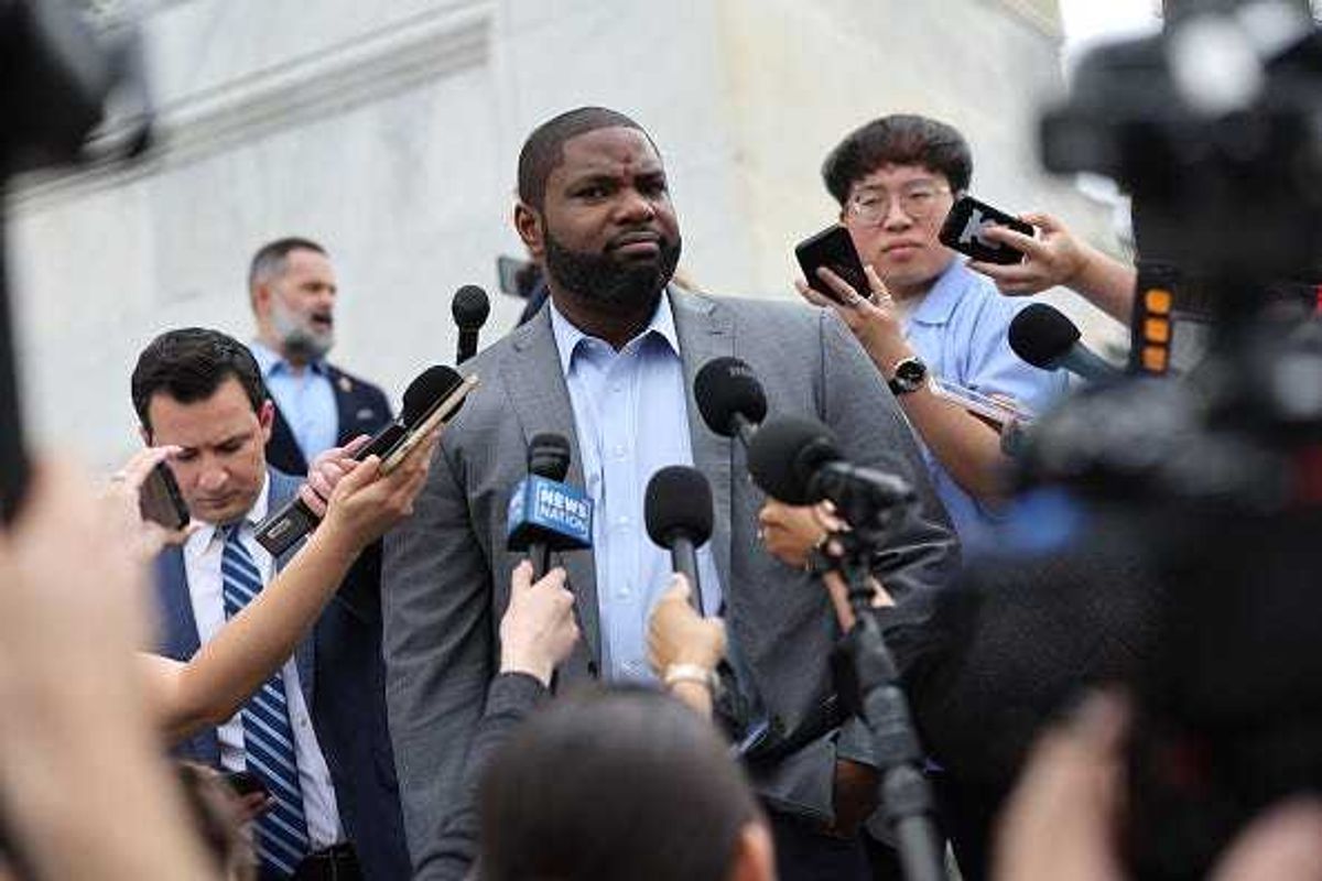 U.S. Rep. Byron Donalds (R-FL) speaks with reporters as he leaves the U.S. Capitol for the weekend on May 17, 2024 in Washington, DC.