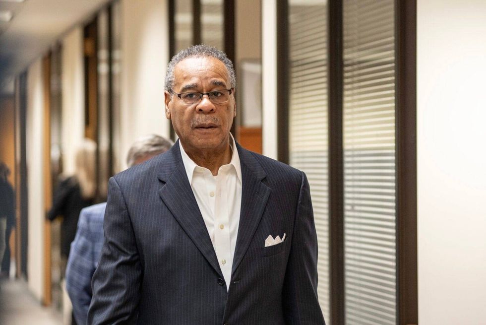 U.S. Rep Emanuel Cleaver walks through the Missouri candidate filing process in February 2024.