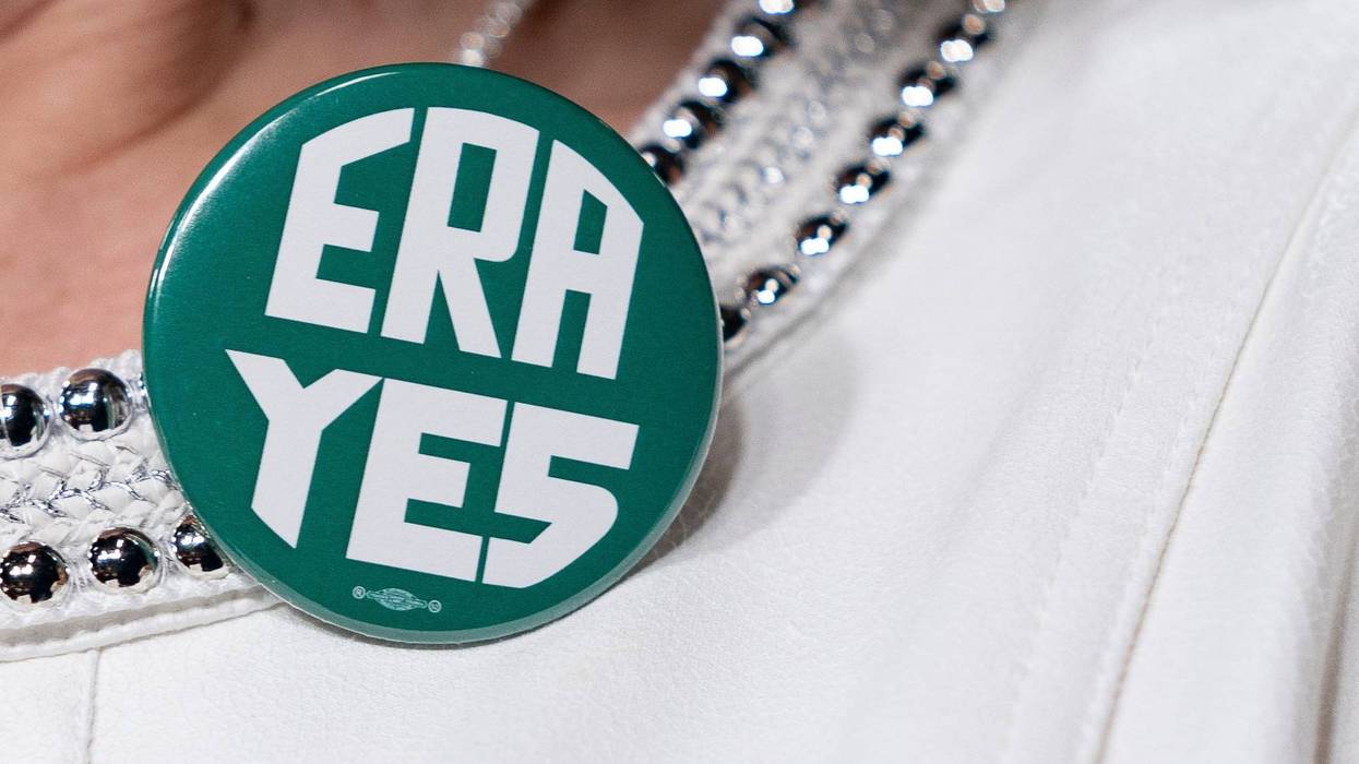 U.S. Rep. Jackie Speier (D-CA) wears a button supporting passage of the Equal Rights Amendment as she waits to speak during a news conference with members of the Democratic Women's Caucus prior to State of the Union on February 4, 2020.