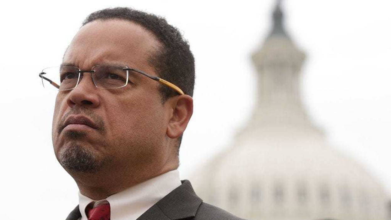 U.S. Rep. Keith Ellison (D-MN) listens during a news conference in front of the Capitol February 1, 2017 on Capitol Hill in Washington, DC.