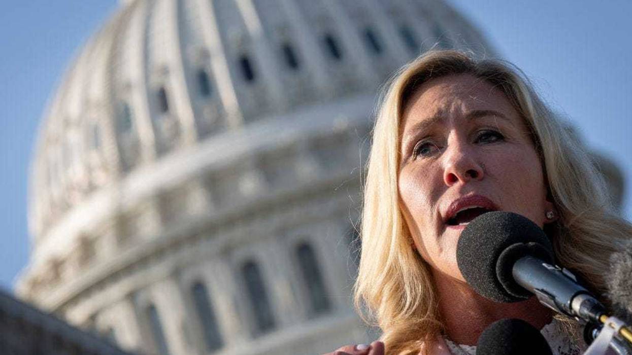 U.S. Rep. Marjorie Taylor Greene (R-GA) speaks at a news conference with members of the House Freedom Caucus on Capitol Hill September 15, 2022 in Washington, DC.