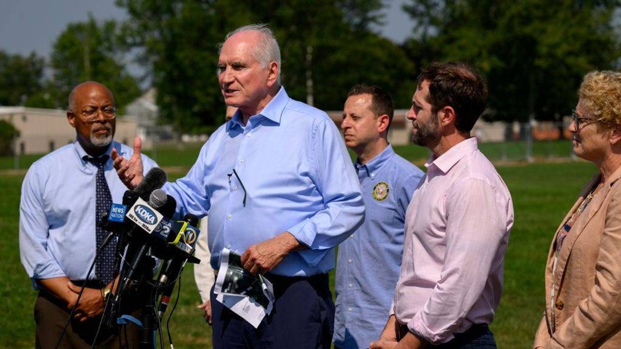 U.S. Rep. Mike Kelly (R-PA) speaks to the press with other members of the Task Force on the Attempted Assassination of Donald J. Trump, following a tour of the shooting site at the Butler Farm Show Grounds on August 26, 2024 in Butler, Pennsylvania.