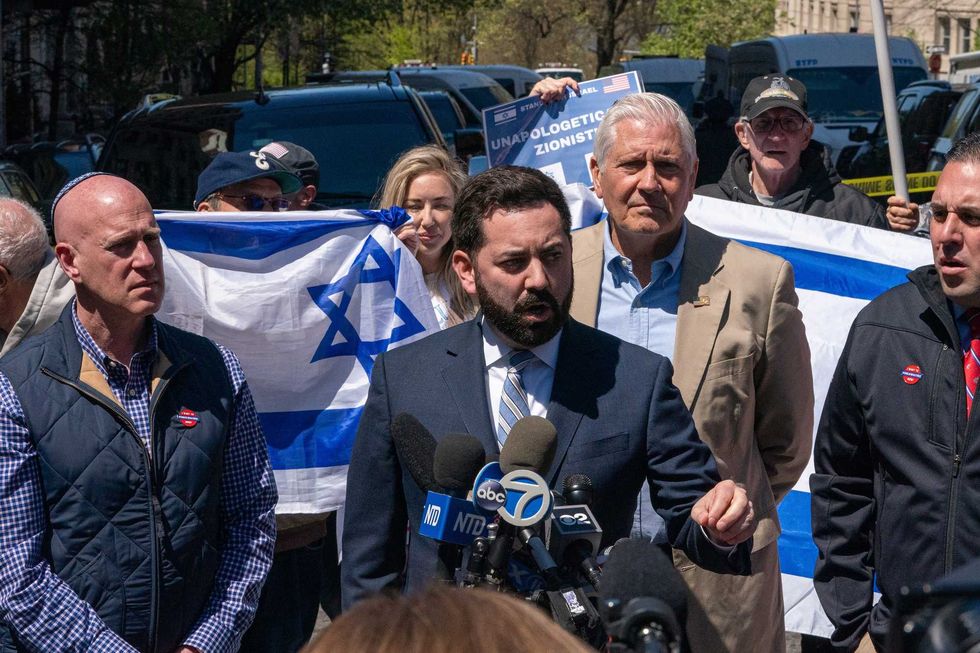 U.S. Rep. Mike Lawler (R-NY) speaks during a press conference outside of Columbia University on April 22, 2024. He was among the GOP lawmakers who called on the school