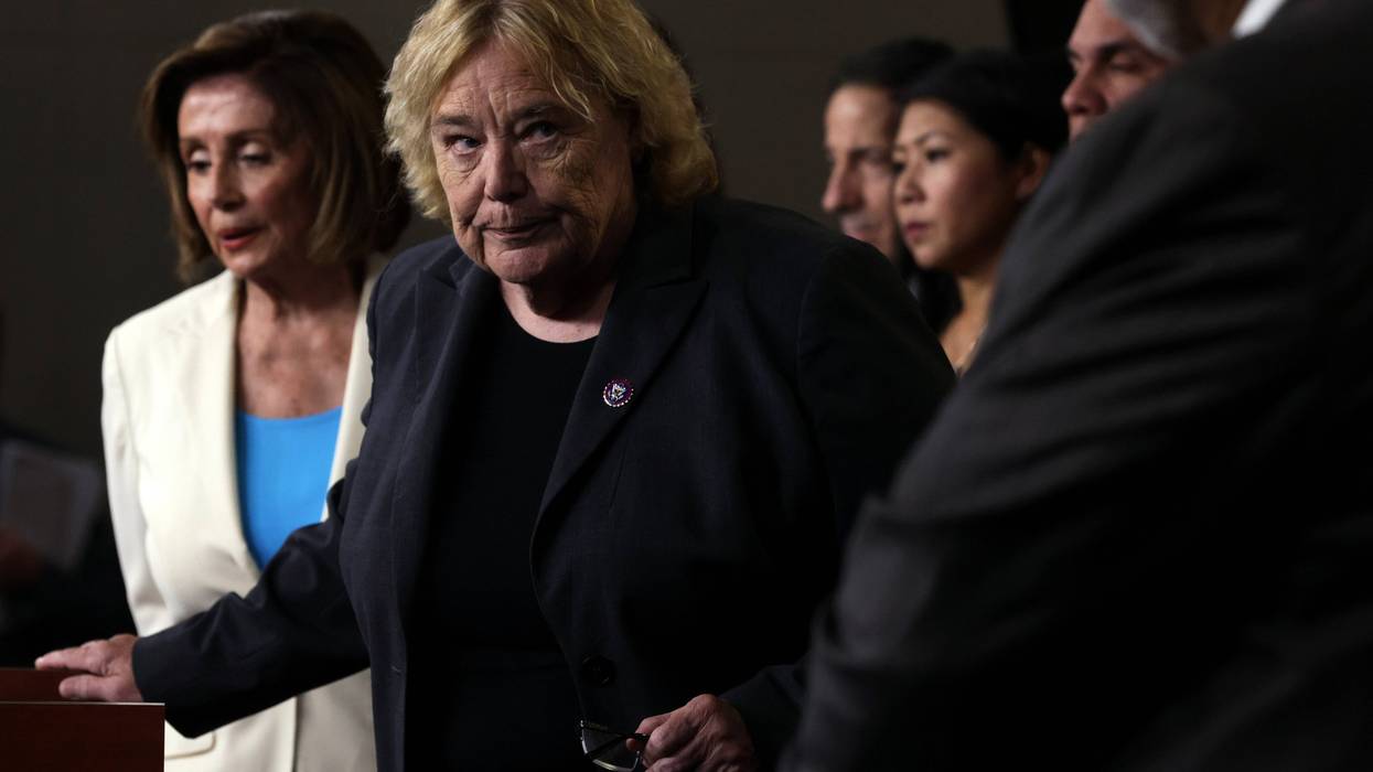 U.S. Rep. Zoe Lofgren (D-CA) (2nd L) speaks as Speaker of the House Rep. Nancy Pelosi (D-CA) (L) listens during a weekly news conference at the U.S. Capitol July 1, 2021 in Washington, DC.