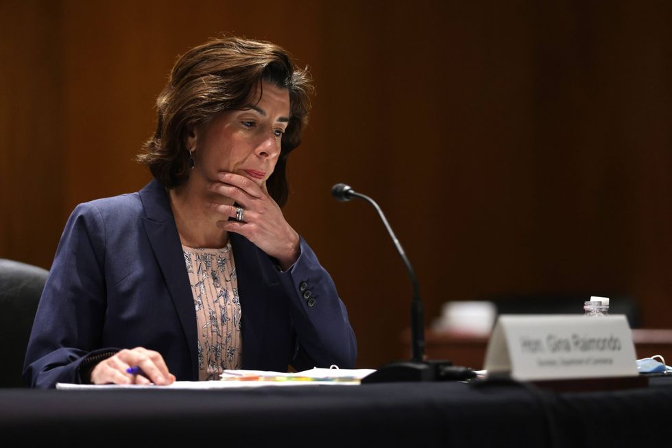 U.S. Secretary of Commerce Gina Raimondo testifies during a Senate hearing in May.