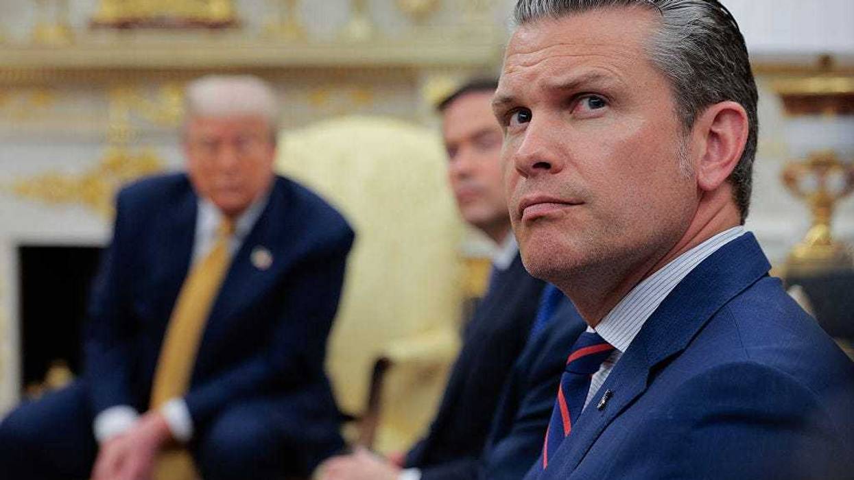 U.S. Secretary of Defense Pete Hegseth attends a meeting with President Donald Trump and Philippine President Ferdinand Marcos Jr. in the Oval Office at the White House on July 22, 2025 in Washington, DC.