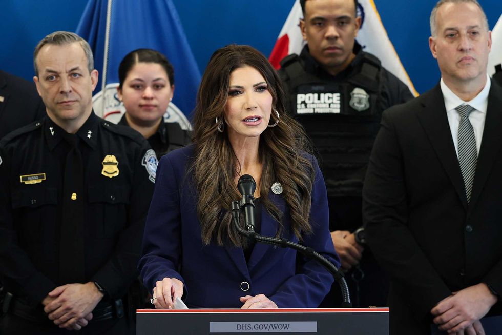 U.S. Secretary of Homeland Security Kristi Noem speaks during a press conference at One World Trade Center on January 08, 2026 in New York City. Following yesterday