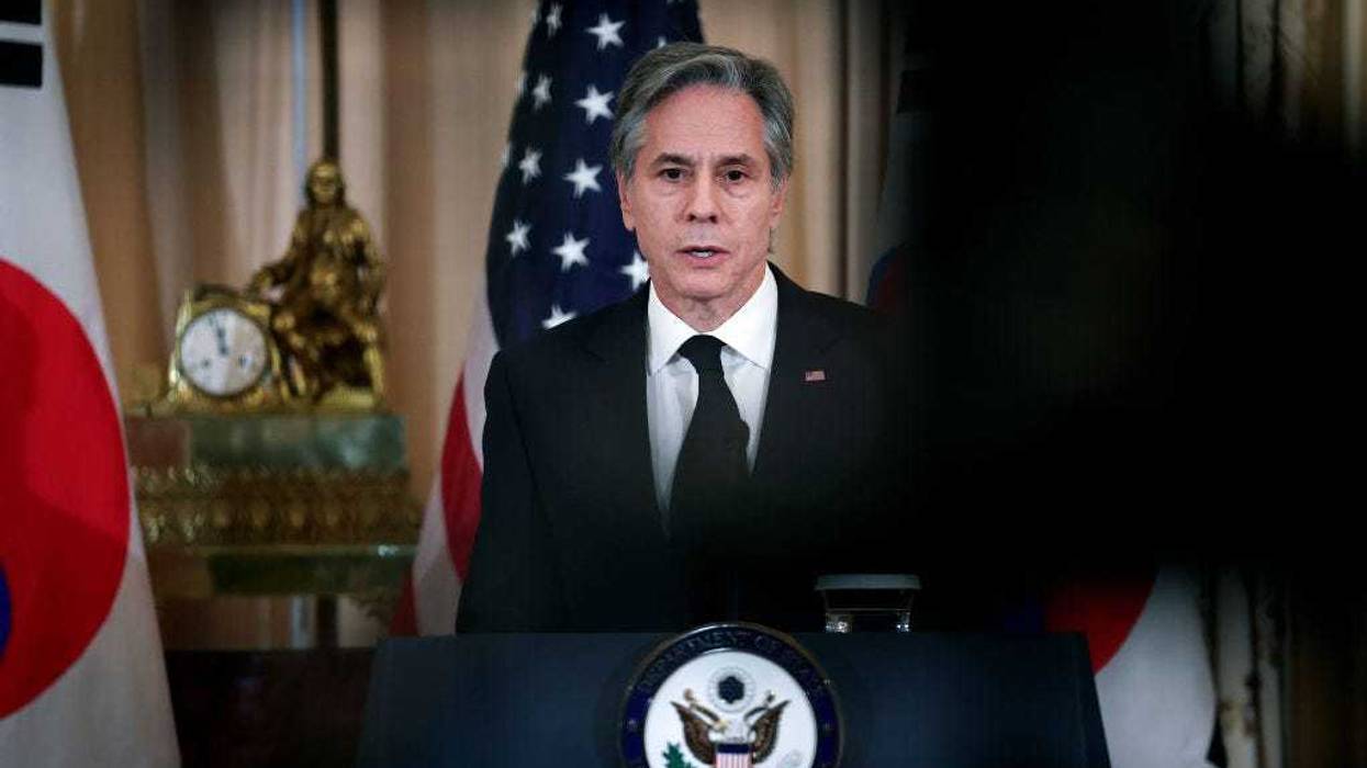 U.S. Secretary of State Antony Blinken speaks during an event with the South Korean foreign minister about the Chinese surveillance balloon identified in U.S. airspace February 3, 2023 in Washington, DC. Blinken canceled a planned diplomatic trip to China as a result of the incident. (Photo by Win McNamee/Getty Images)