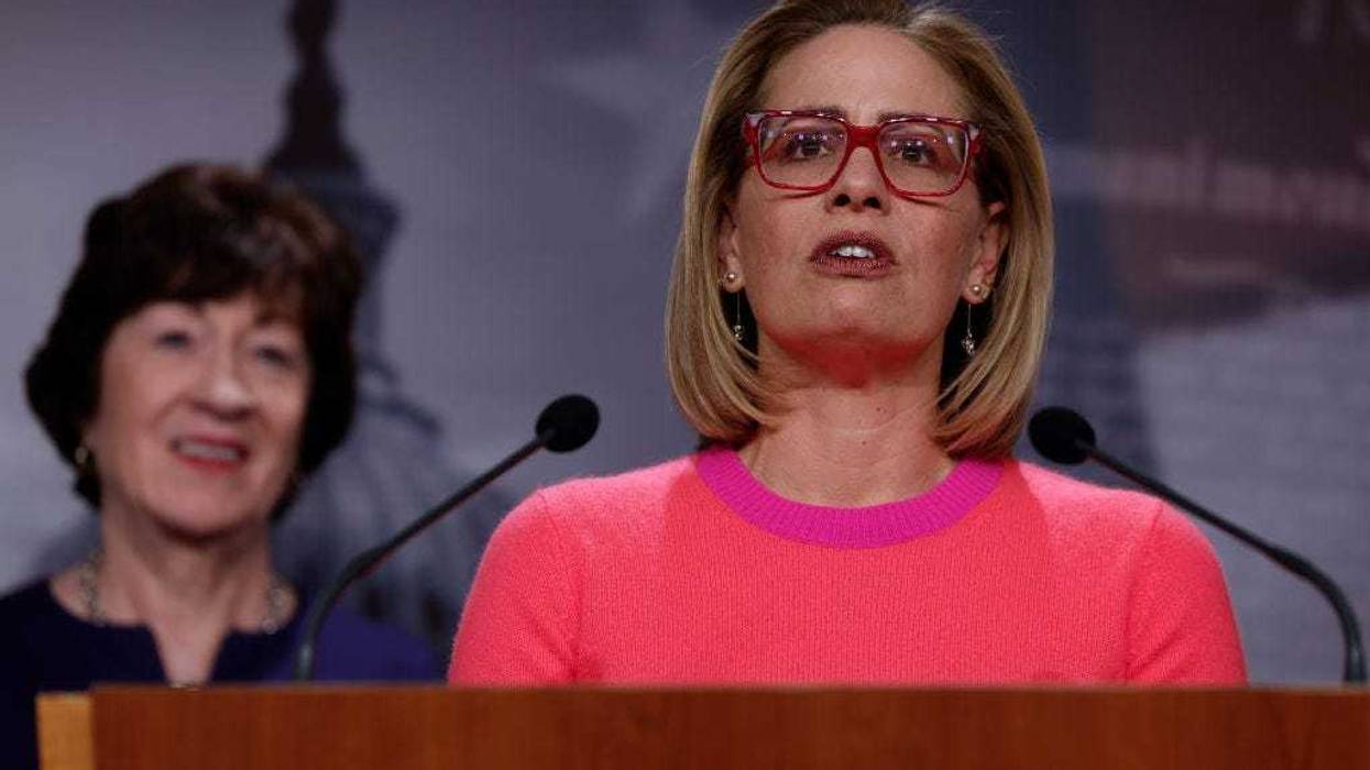 U.S. Sen. Kyrtsen Sinema (D-AZ) speaks at a news conference after the Senate passed the Respect for Marriage Act at the Capitol Building on November 29, 2022 in Washington, DC. In a 61-36 vote, the measure would provide federal recognition and protection for same-sex and interracial marriages. (Photo by Anna Moneymaker/Getty Images)