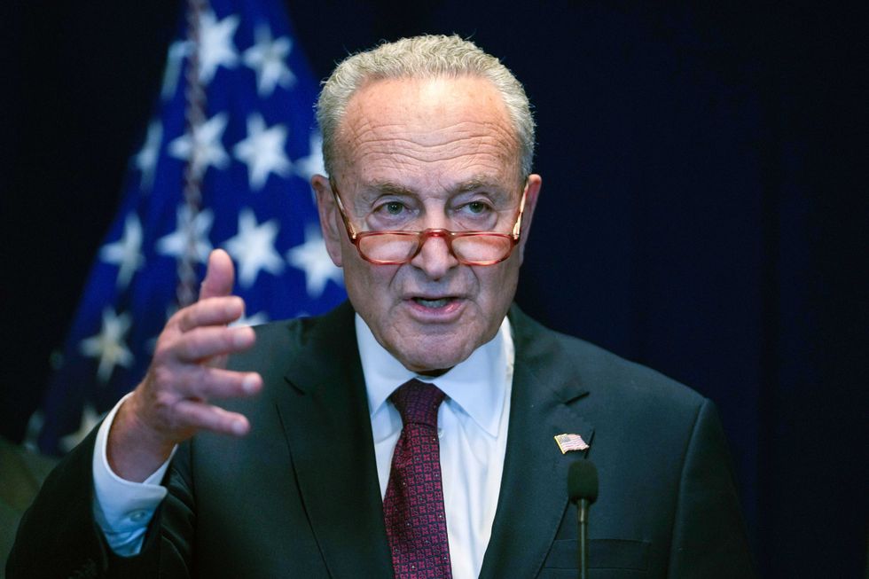 U.S. Senate Majority Leader Chuck Schumer, D-N.Y. speaks during a news conference after meeting with Chinese President Xi Jinping and Chinese officials, at the U.S. Embassy in Beijing, Oct. 9, 2023