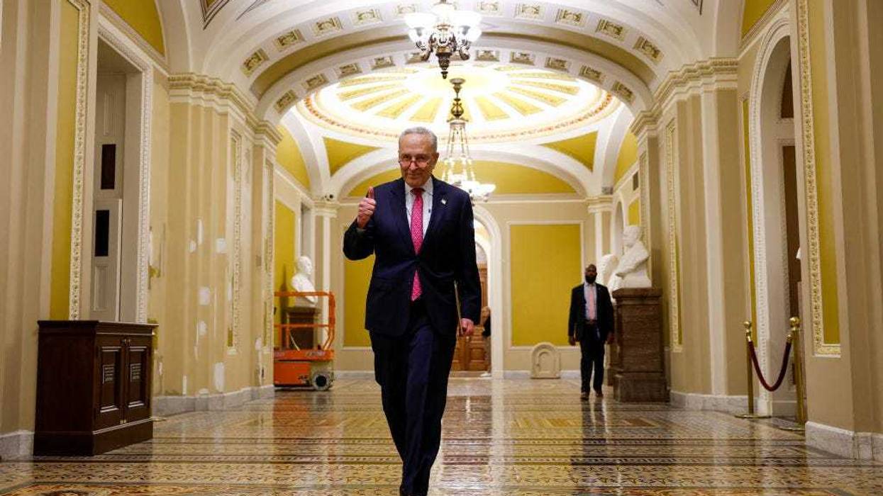 U.S. Senate Majority Leader Chuck Schumer (D-NY) gives a thumbs up as he walks to a press conference after final passage of the Fiscal Responsibility Act at the U.S. Capitol Building on June 01, 2023 in Washington, DC. The legislation passed in the Senate with a bipartisan vote of 63-36, raising the debt ceiling until 2025 and avoiding a federal default. (Photo by Anna Moneymaker/Getty Images)