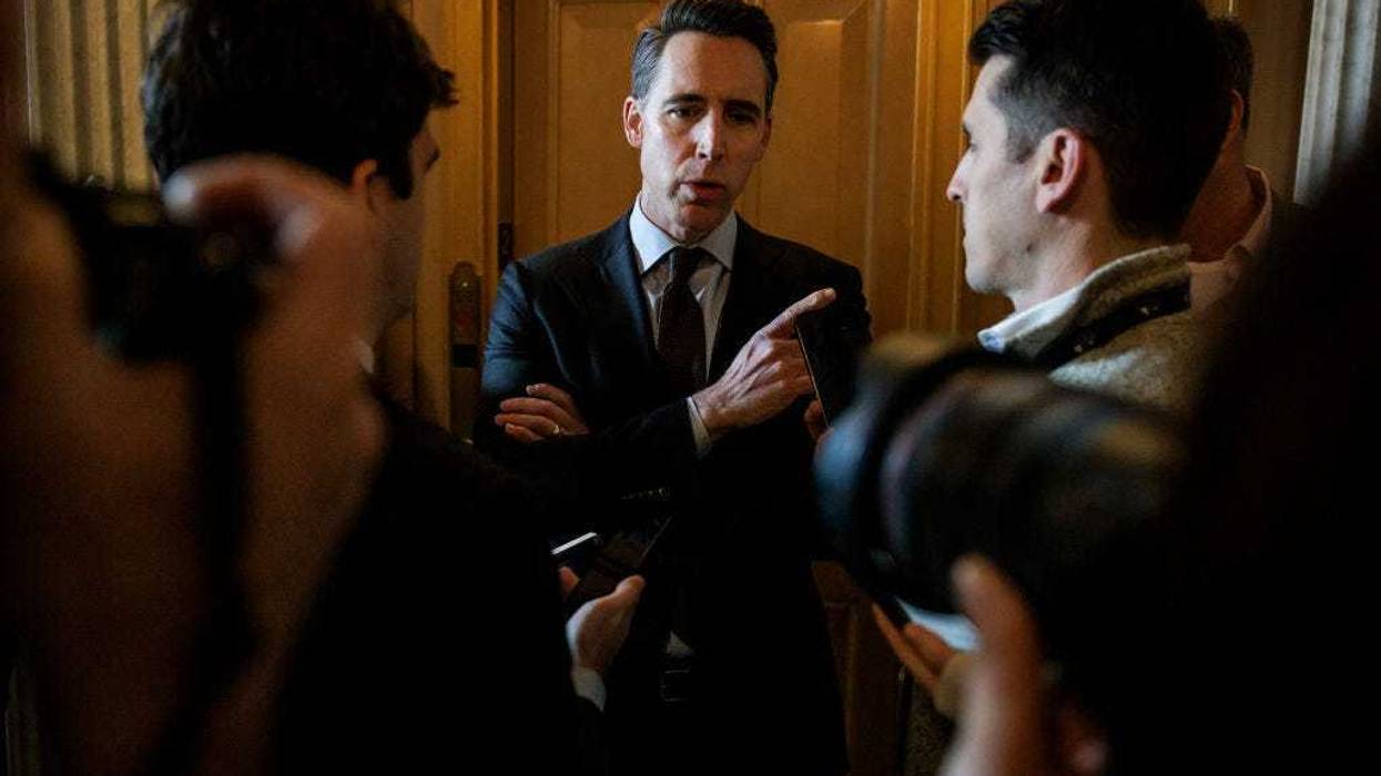 U.S. Senator Josh Hawley (R-MO) talks to reporters as he heads to the Senate floor for a vote on January 23, 2024 in Washington, DC. Negotiations over border security, military aid to Ukraine and Israel, and the government budget continue this week on Capitol Hill.