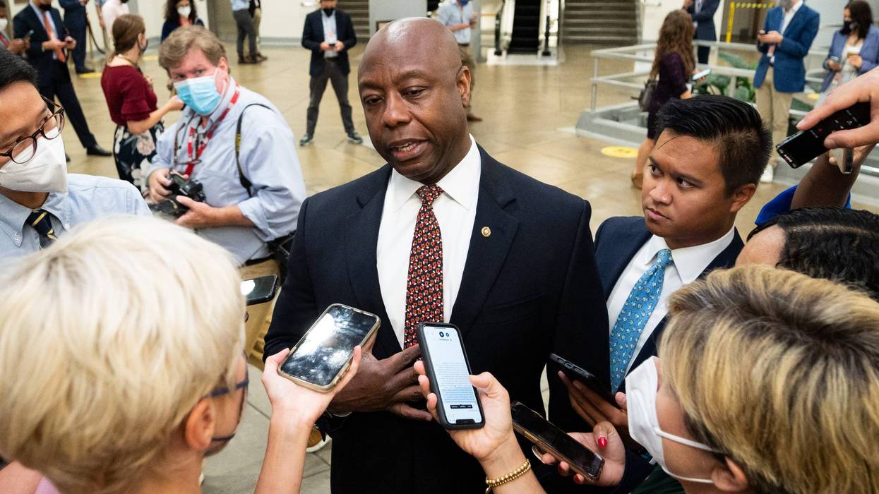 U.S. Senator Tim Scott (R-SC) talking with reporters near the Senate Subway.
