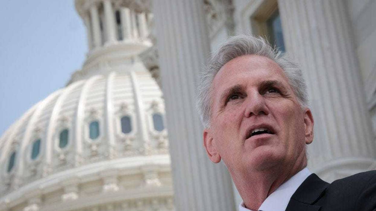 U.S. Speaker of the House Kevin McCarthy (R-CA) speaks during a press conference outside the U.S. Capitol on May 17, 2023 in Washington, DC. McCarthy and a bicameral group of Republican members of Congress held the press conference to address the current impasse over raising the nation's debt limit. (Photo by Win McNamee/Getty Images)