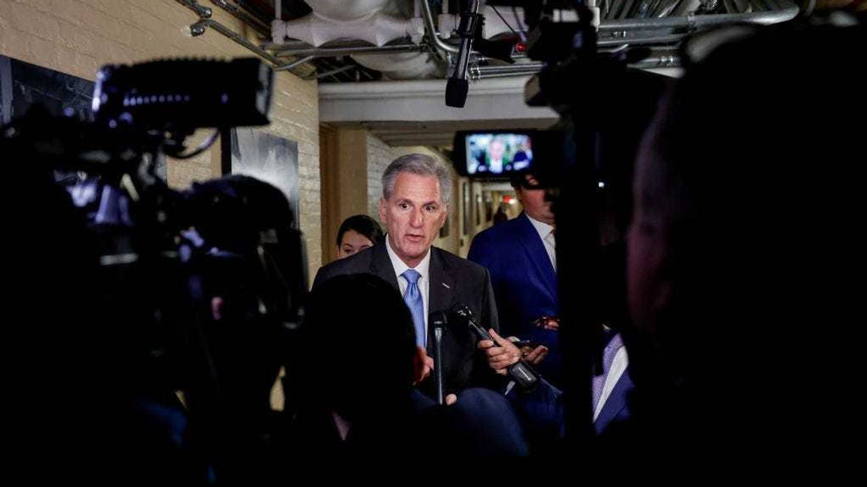 U.S. Speaker of the House Kevin McCarthy (R-CA) speaks to reporters as he arrives to a meeting with the House Republican Steering Committee at the U.S. Capitol Building on January 11, 2023 in Washington, DC. McCarthy spoke to reporters about classified documents found inside an office used by U.S. President Joe Biden after his time as vice president and committee assignments for Rep. George Santos (R-NY). (Photo by Anna Moneymaker/Getty Images)