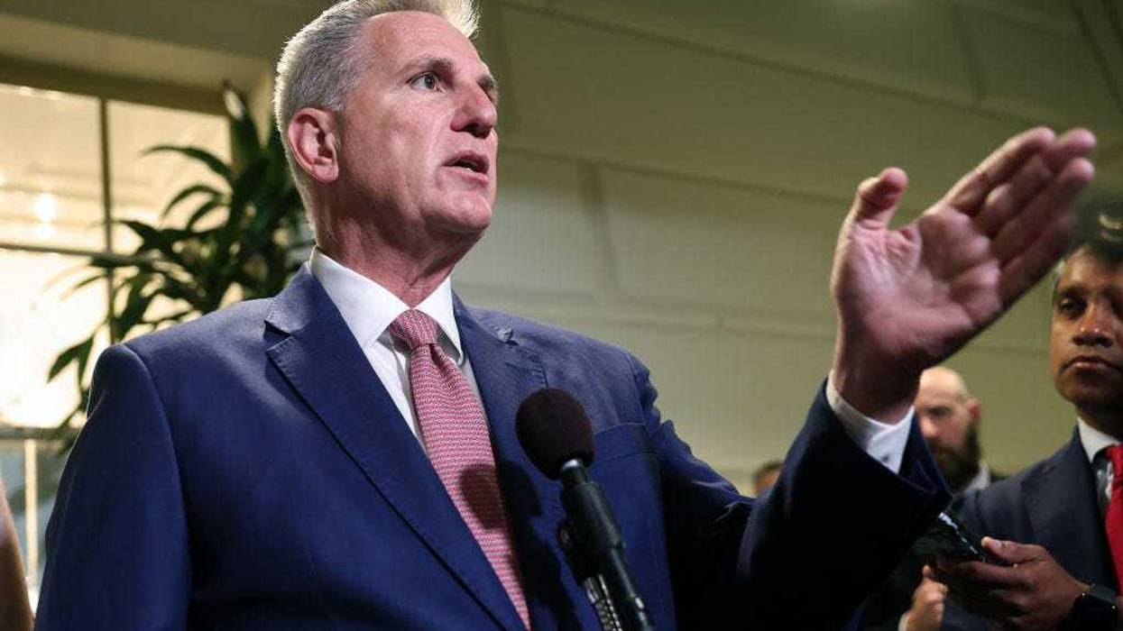 U.S. Speaker of the House Kevin McCarthy (R-CA) speaks to reporters as he leaves a House Republican caucus meeting at the U.S. Capitol on September 14, 2023 in Washington, DC.