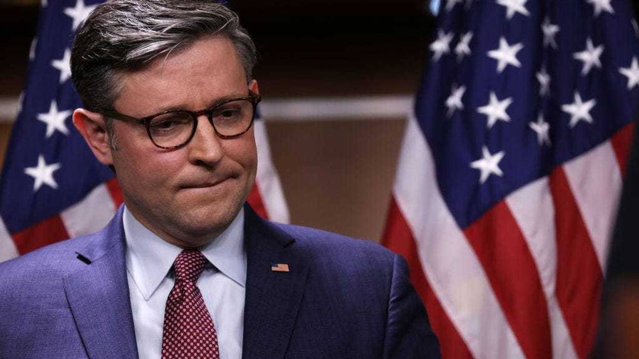 U.S. Speaker of the House Rep. Mike Johnson (R-LA) listens as he waits for his turn to speak during a news briefing at the U.S. Capitol on November 2, 2023 in Washington, DC.