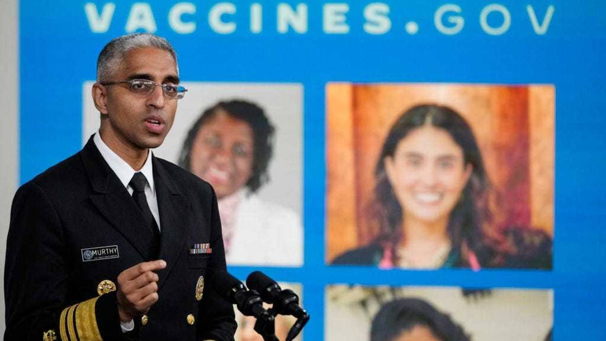 U.S. Surgeon General Dr. Vivek Murthy speaks before introducing Vice President Kamala Harris to speak about Covid-19 vaccine equity in the South Court Auditorium at the White House complex November 22, 2021 in Washington, DC. (Photo by Drew Angerer/Getty Images)