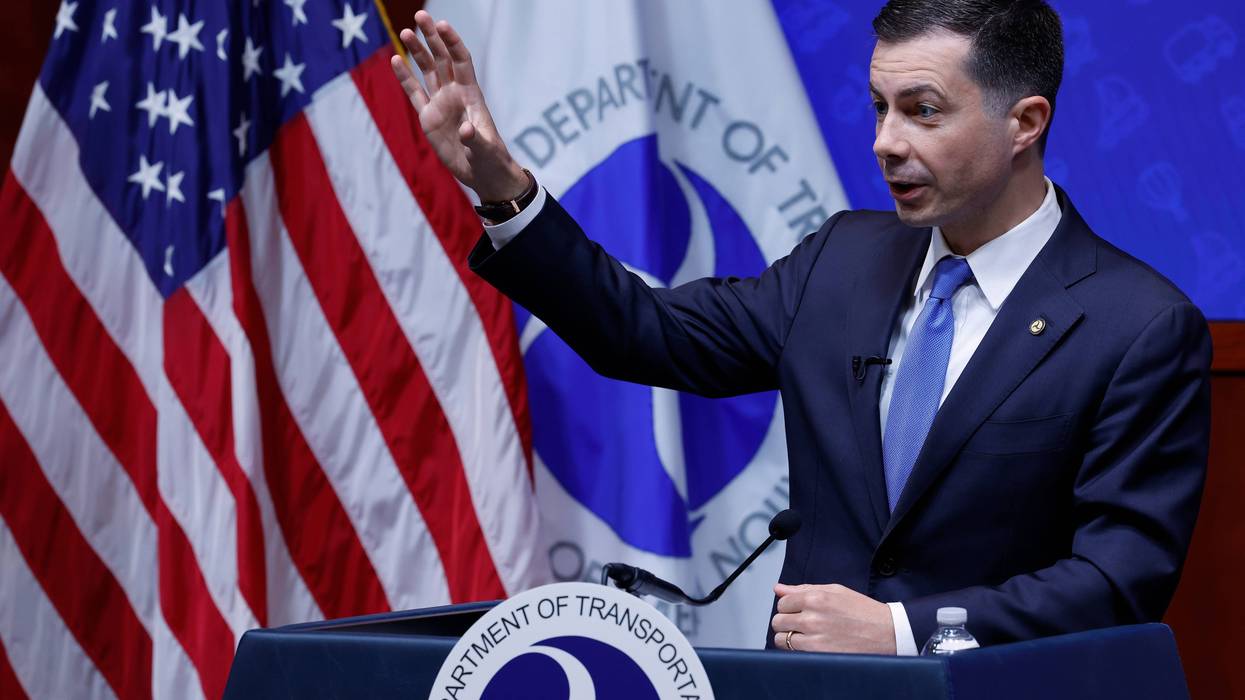 U.S. Transportation Secretary Pete Buttigieg holds a news conference about summer air travel at the department's headquarters on May 23, 2023 in Washington, DC.