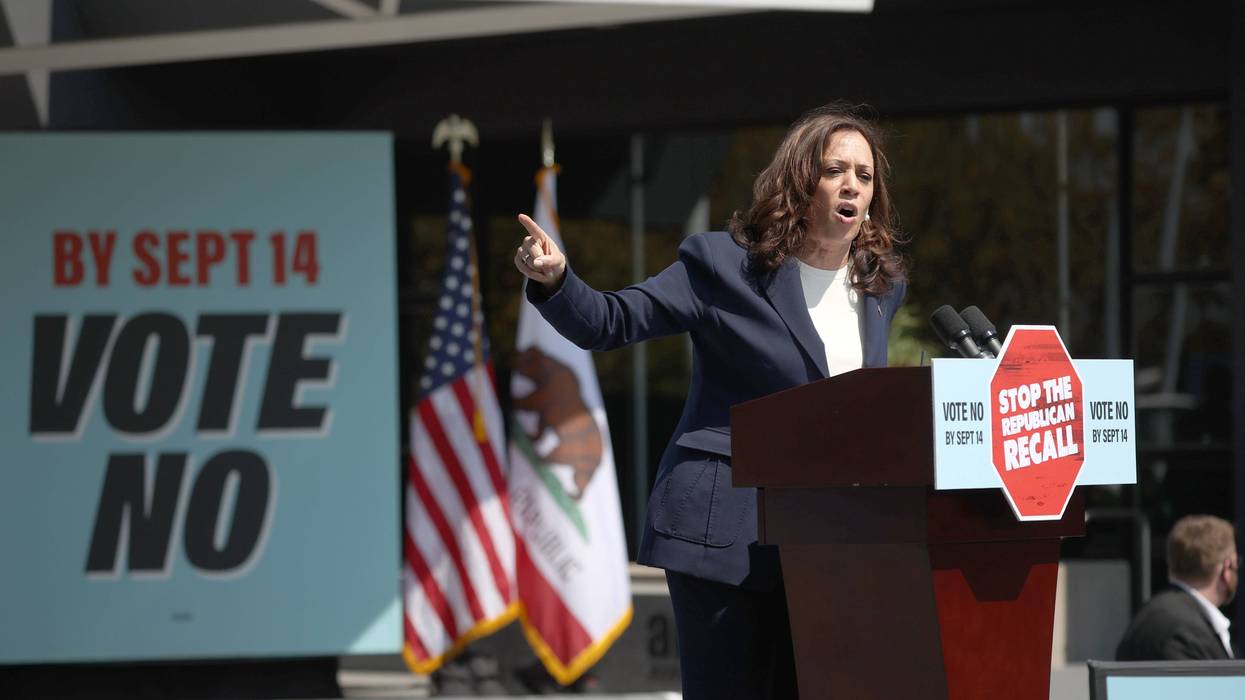 U.S. Vice President Kamala Harris speaks during a No on the Recall campaign event with California Gov. Gavin Newsom at IBEW-NECA Joint Apprenticeship Training Center on September 08, 2021 in San Leandro, California.