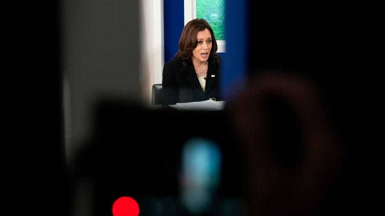 U.S. Vice President Kamala Harris speaks during a virtual United Nations General Assembly COVID-19 summit in the South Court Auditorium in the White House September 22, 2021 in Washington, DC.