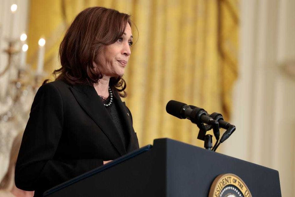 U.S. Vice President Kamala Harris speaks during an event for the signing of H.R. 4445, the "Ending Forced Arbitration of Sexual Assault and Sexual Harassment Act of 2021" into law in the East Room of the White House on March 03, 2022 in Washington, DC.