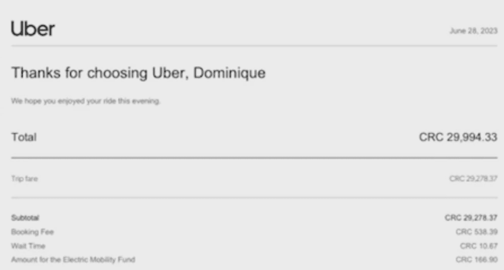 Uber Receipt after airport ride