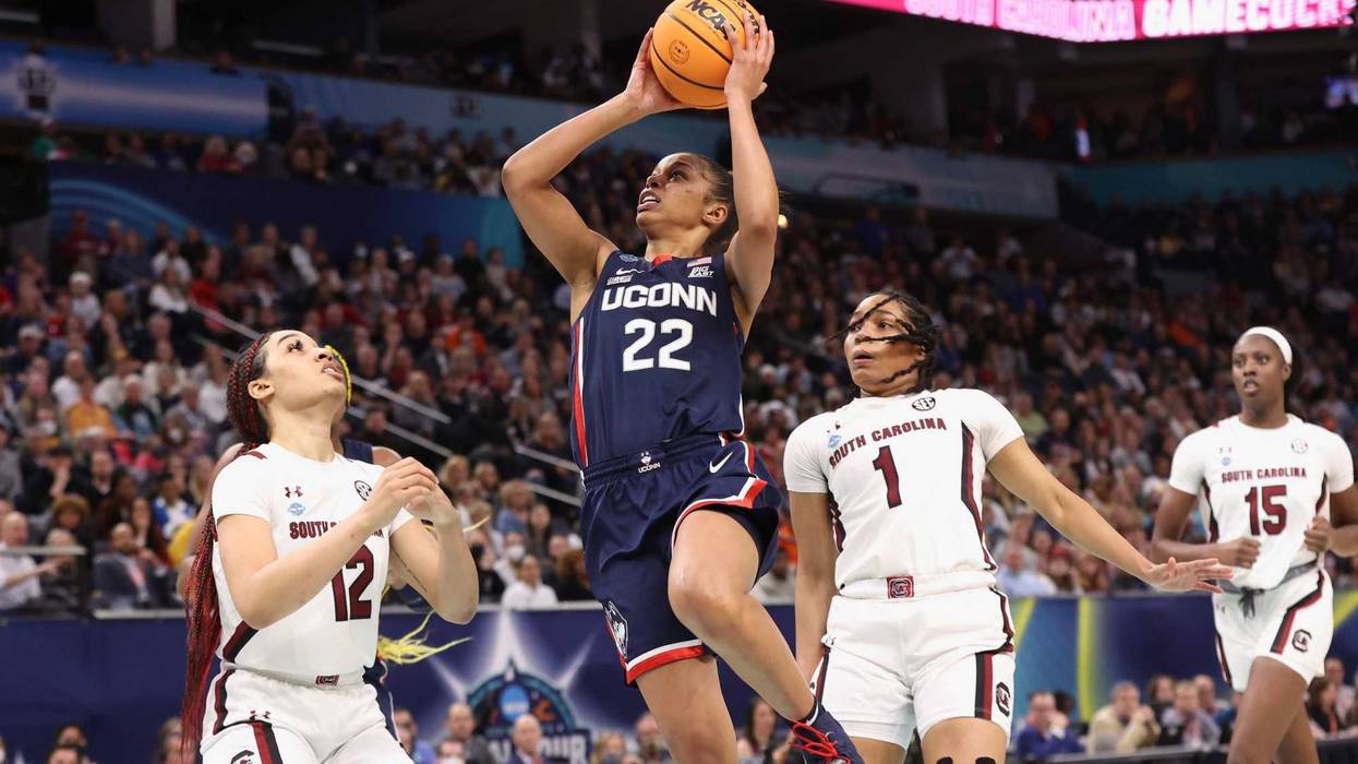 UConn's Evina Westbrook shoots against South Carolina Sunday night.