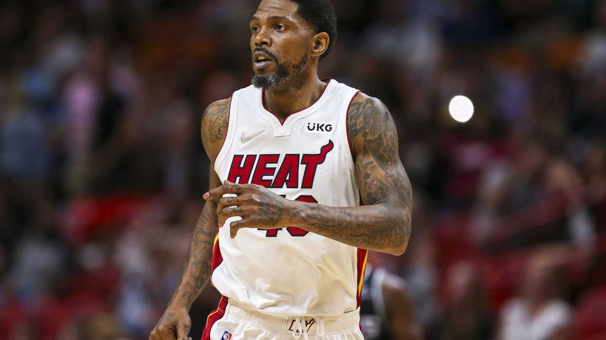 Udonis Haslem watches from the court during the fourth quarter of the game against the Sacramento Kings at FTX Arena.