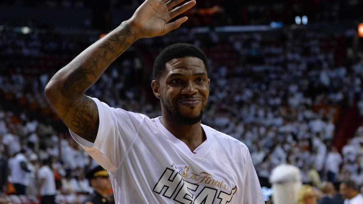 Udonis Haslem waves in NBA Finals