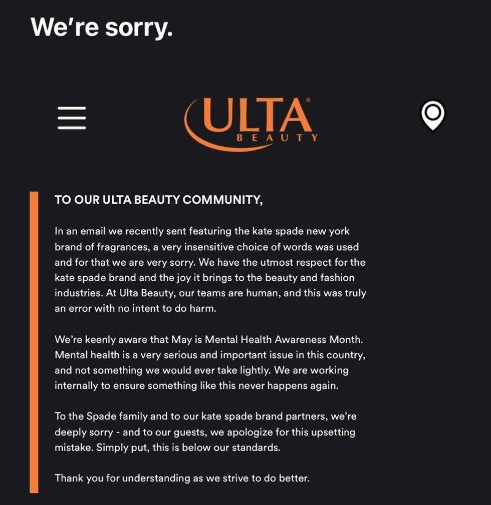 Ulta apology email