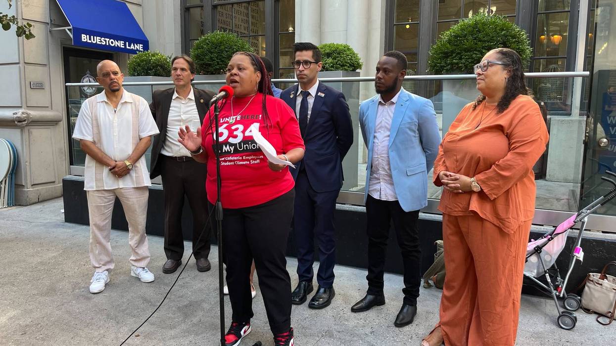 Unite Here Local 634 President Nicole Hunt (center) addresses negotiations with the School District of Philadelphia.