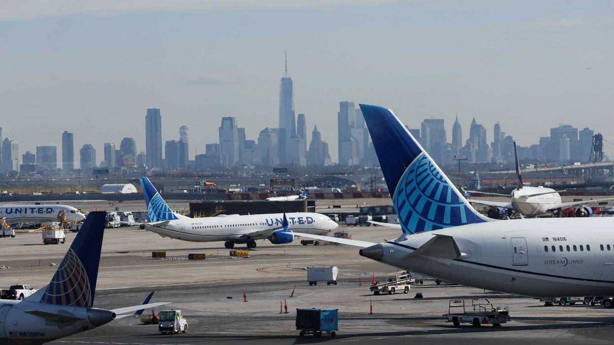 United Airlines planes are seen at Newark Airport on Feb. 20, 2025