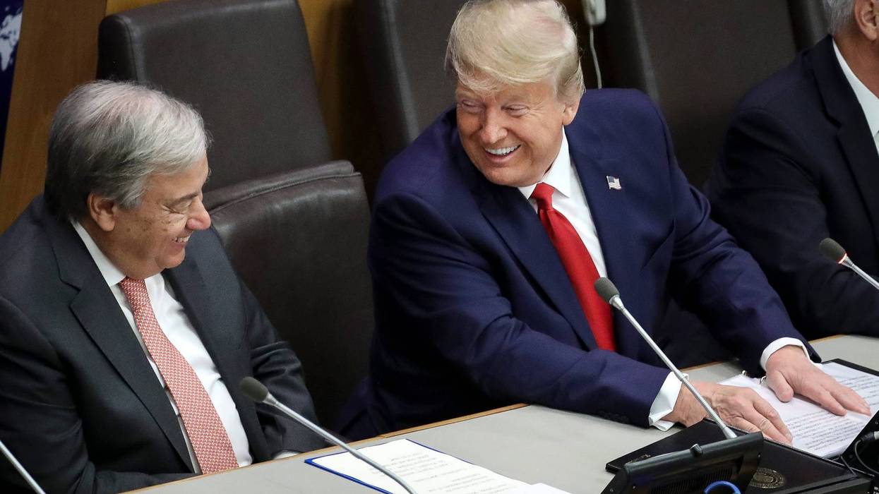 United Nations Secretary General Antonio Guterres talks with U.S. President Donald Trump during a meeting on religious freedom at U.N. headquarters on September 23, 2019 in New York City.