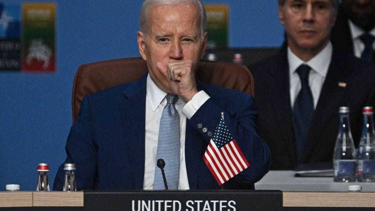 US President Joe Biden attends the meeting of the North Atlantic Council (NAC) on the first day of the 2023 NATO Summit on July 11, 2023 in Vilnius, Lithuania. The summit is bringing together NATO members and partner countries heads of state from July 11-12 to chart the alliance's future, with Sweden's application for membership and Russia's ongoing war in Ukraine as major topics on the summit agenda. (Photo by Paul Ellis - Pool/Getty Images)