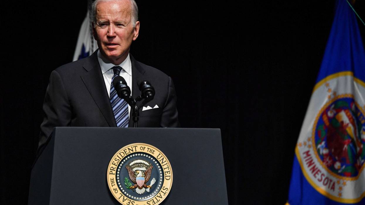 US President Joe Biden delivers remarks at the memorial service of former Vice President Walter Mondale in Minneapolis, Minnesota, on May 1, 2022.