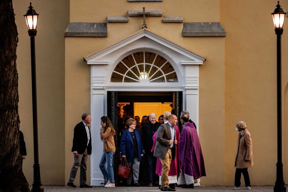 US President Joe Biden departs St Joseph on the Brandywine Catholic Church following mass in Wilmington, Delaware, on March 5, 2022.