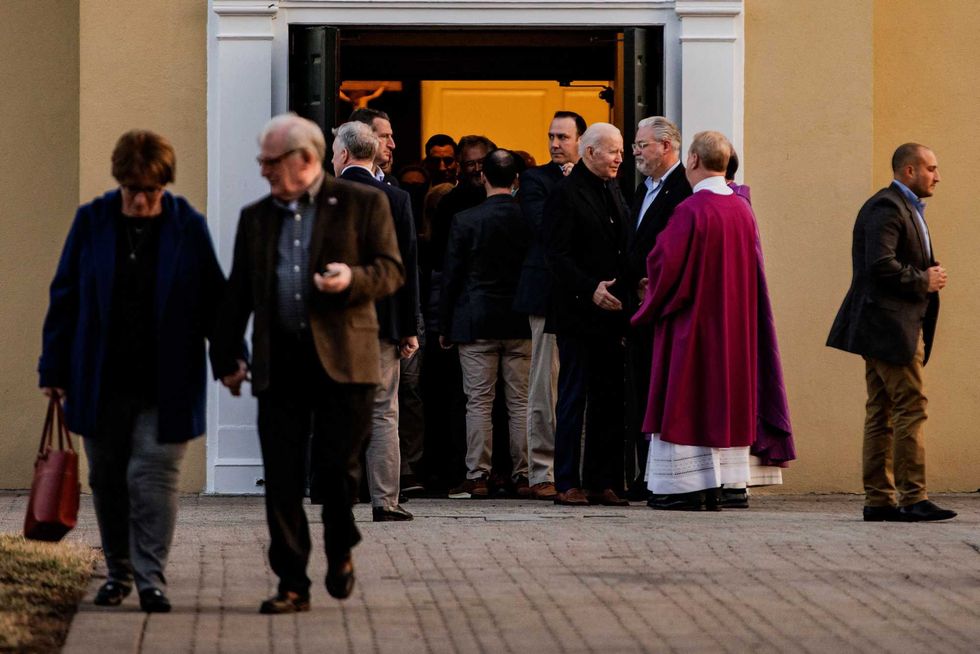 US President Joe Biden departs St Joseph on the Brandywine Catholic Church following mass in Wilmington, Delaware, on March 5, 2022.