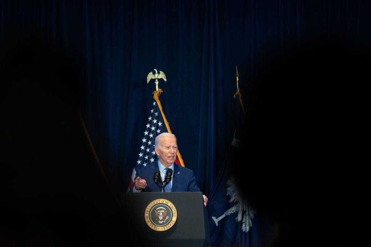 US President Joe Biden speaks to a crowd during the South Carolina Democratic Party First in the Nation Celebration and dinner at the state fairgrounds on January 27, 2024 in Columbia, South Carolina. South Carolina holds its Democratic party primary on February 3.