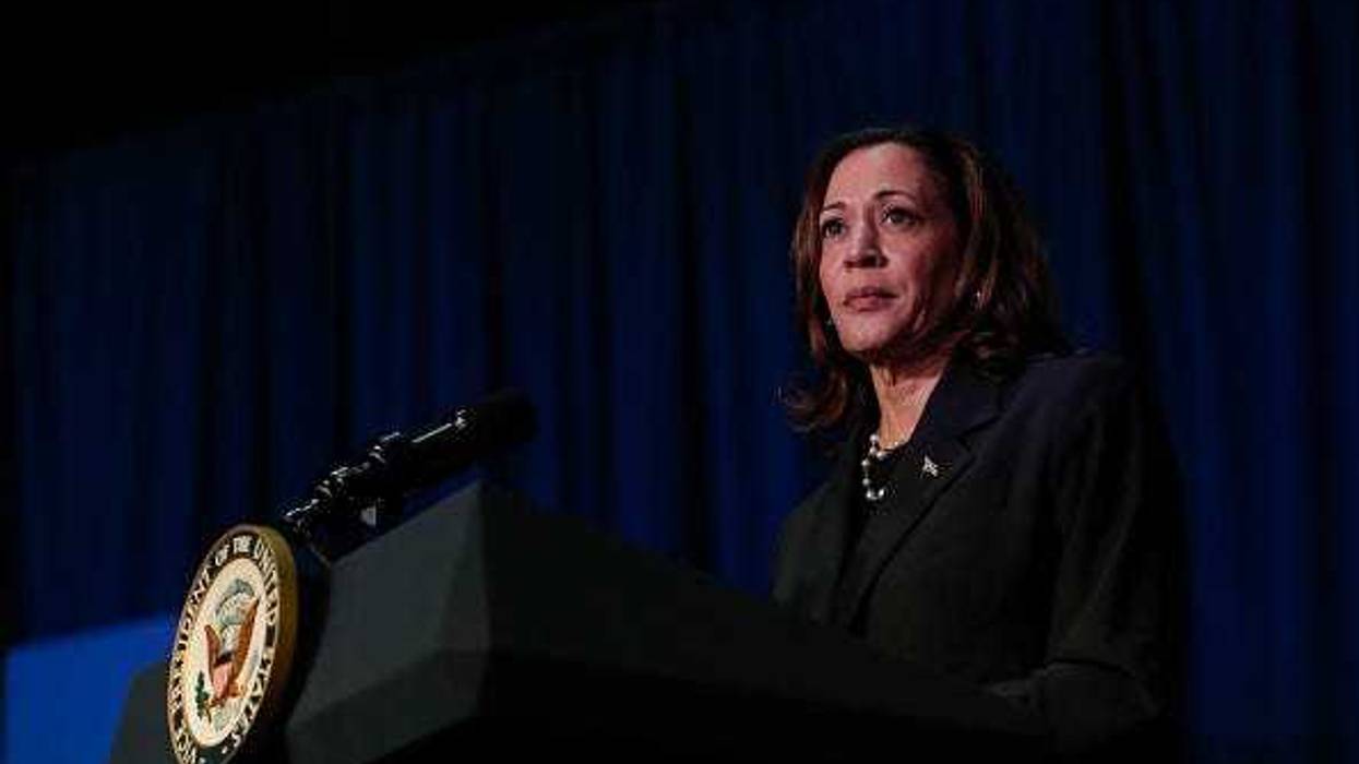 US Vice President Kamala Harris makes remarks before a moderated conversation with former Trump administration national security official Olivia Troye and former Republican voter Amanda Stratton on July 17, 2024 in Kalamazoo, Michigan.