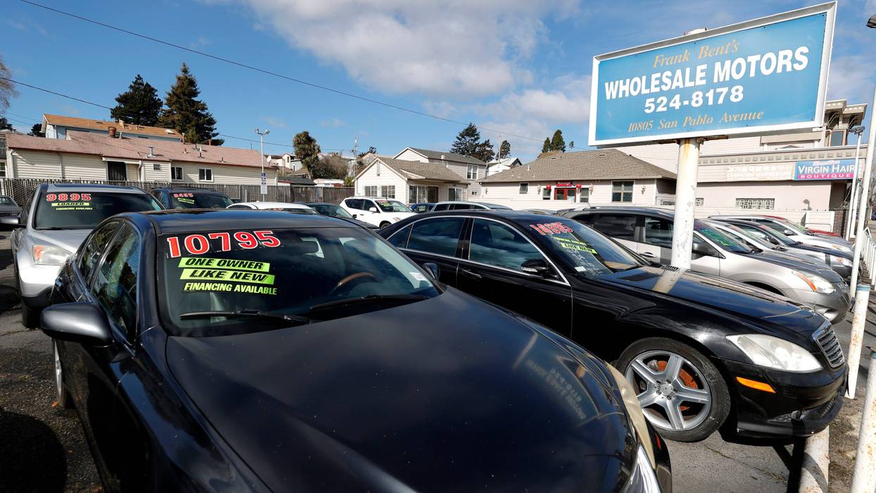 Used cars sit on the lot at El Cerrito, California.